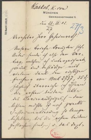 Brief an Ludwig Strecker  und B. Schott's Söhne : 26.03.1902