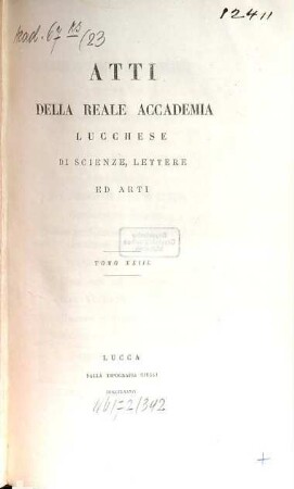 Atti dell'Accademia Lucchese di Scienze, Lettere ed Arti. 23. 1884