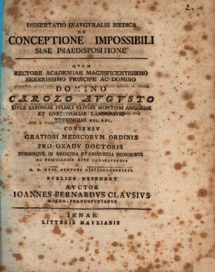 Diss. inaug. med. de conceptione impossibili sine praedispositione