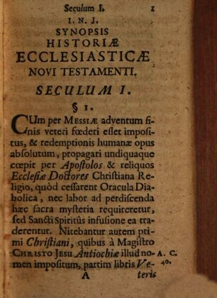 Synopsis Historiae Ecclesiasticae Novi Testamenti : praecipuo Juventutis studiosae bono dextro & congruo ordine concinnata, atq[ue] in publicam edita