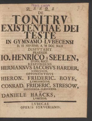 De Tonitrv Existentiae Dei Teste
