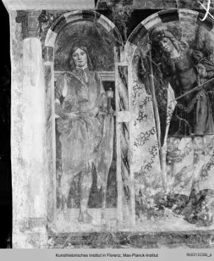 Freskiertes Triptychon: Erzengel Michael zwischen den Heiligen Valerian und Johannes dem Täufer