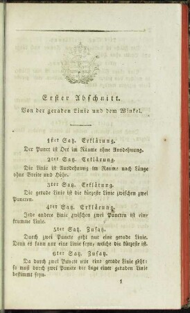 Erster Abschnitt. Von der geraden Linie und dem Winkel