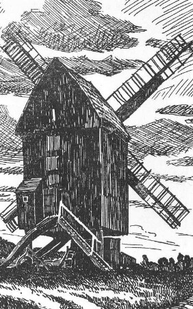 Ostrau (Saalkreis). Bockmühle auf dem Ostrauer Hügel, aus: Heimatkalender für die Muldenkreise Bitterfeld und Delitzsch, 1925