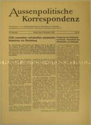 Mitteilungsblatt des Außenministeriums der DDR zur Unterstützung einer Abrüstungs-Initiative der Sowjetunion