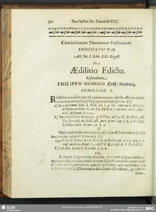 Conclusionum Theoretico-Practicarum Exercitatio XLII. Ad Tit. I. Libr. XXI. Digest. De Aedilitio Edicto