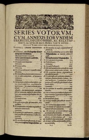 Series Votorum Cum Annexis Eorundem Decretis, Decisionibus, Ac Relationibus, &c. Quæ In Hac Prima Parte Huius Operis Tomi Secundi Continentur.