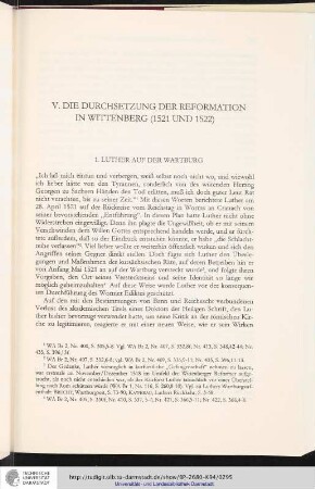 V. Die Durchsetzung der Reformation in Wittenberg (1521 und 1522)