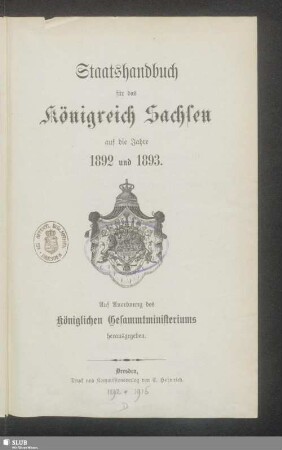 1892/93: Staatshandbuch für den Freistaat Sachsen