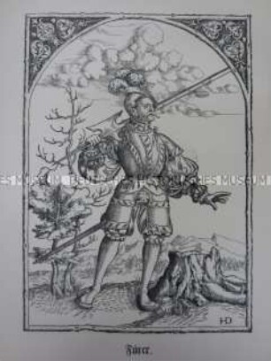 Kriegerdarstellung, Landsknechts-Führer mit Hellebarde, 1545/1559.