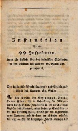 Instruktion für die katholischen 44. Schul-Inspektoren des Kantons St. Gallen