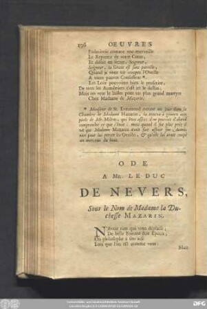Ode A Mr. Le Duc De Nevers, Sous le Nom de Madame la Duchesse Mazarin.