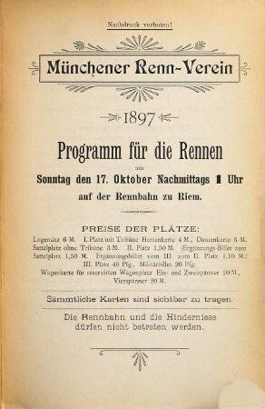 Programm für die Rennen am .... 1897, 17. Okt.