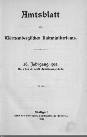 26.1933: Kultministerium, Amtsblatt 1933