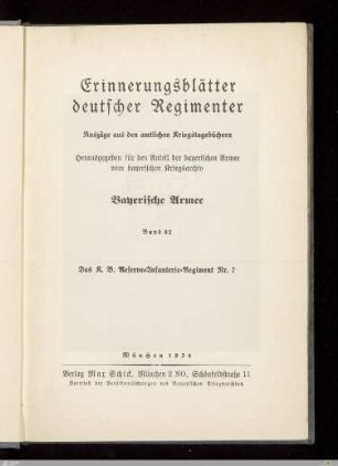 Titelblatt der Reihe - Erinnerungsblätter deutscher Regimenter