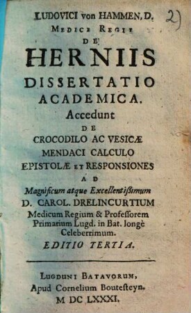 Ludovici von Hammen De herniis dissertatio academica