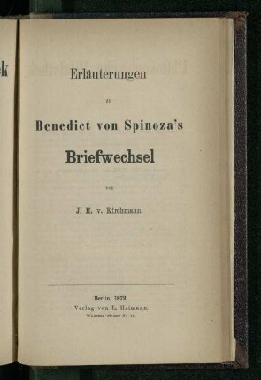 Erläuterungen zu Benedict von Spinoza's Briefwechsel