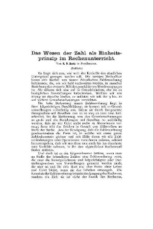 Das Wesen der Zahl als Einheitsprinzip im Rechenunterricht : (Schluß)