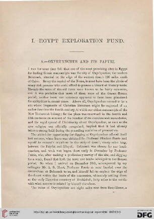 Egypt Exploration Fund : Oxyrhynchus and its Papyri