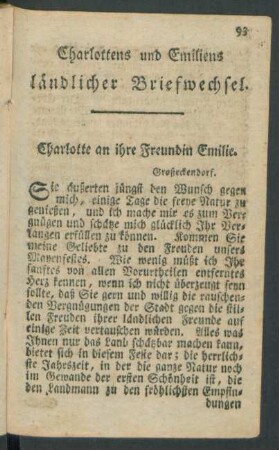 Charlottens und Emiliens ländlicher Briefwechsel