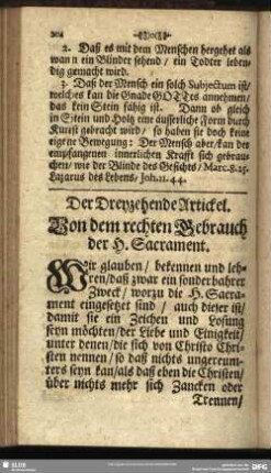 Der Dreyzehende Artickel. Von dem rechten Gebrauch der H. Sacrament