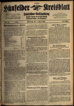 Erste Ausgabe vom Mittwoch, den 04. April 1934.