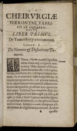 Liber Primus, De Tumoribus præter naturam.