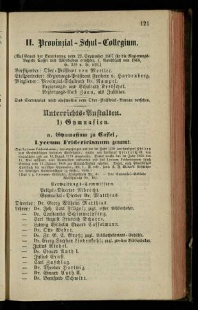 Provinzial-Schul-Collegium nebst dazu gehörigen Unterrichts-Anstalten