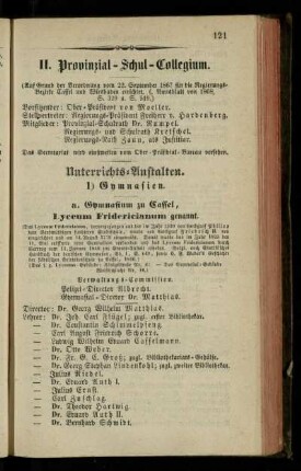 Provinzial-Schul-Collegium nebst dazu gehörigen Unterrichts-Anstalten