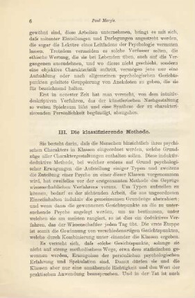 III. Die klassifizierende Methode
