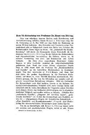 Zum 70. Geburtstag von Professor Dr. Ernst von Düring
