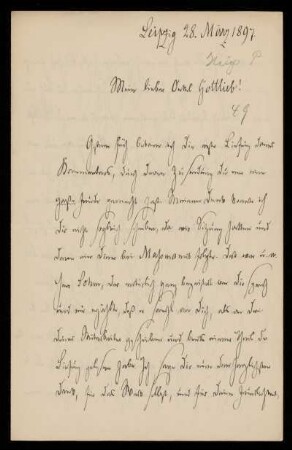 49: Brief von Hugo Planck an seinen Onkel Gottlieb Planck, Leipzig, 28.3.1897