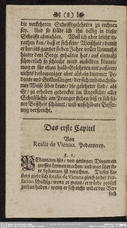 Das erste Capitel Von Realis di Vienna. Pedanterey