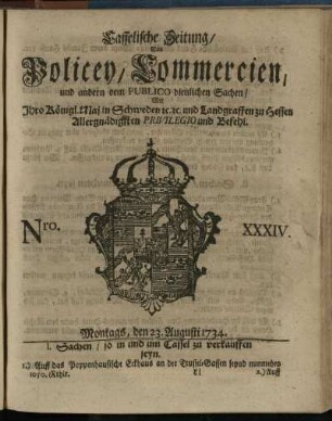 Nro. XXXIV, Montags, den 23. Augusti 1734
