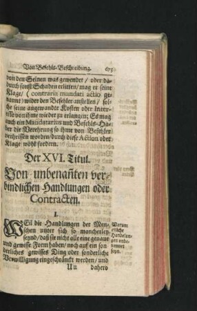 Der XVI. Titul. Von unbenannten verbindlichen Handlungen oder Contracten.