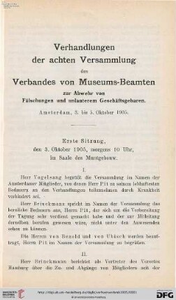 8: Verhandlungen der ... Versammlung des Verbandes von Museums-Beamten zur Abwehr von Fälschungen und Unlauterem Geschäftsgebaren