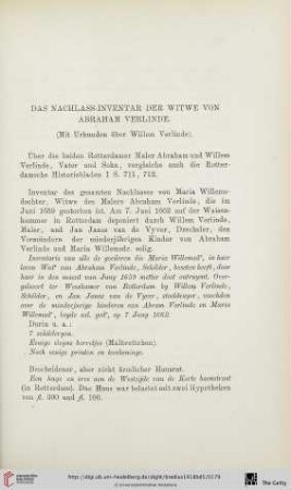 Das Nachlass-Inventar der Witwe von Abraham Verlinde