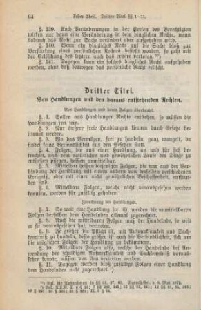 Dritter Titel. Von Handlungen und den daraus entstehenden Rechten.