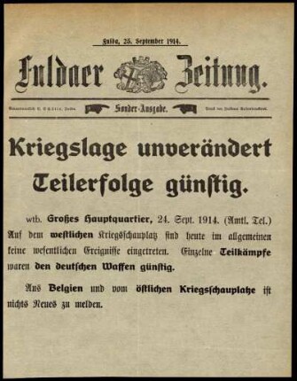 Ausgabe vom Freitag, den 25. September 1914.