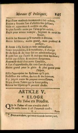 Article V. Eloge du Tabac en Poudre