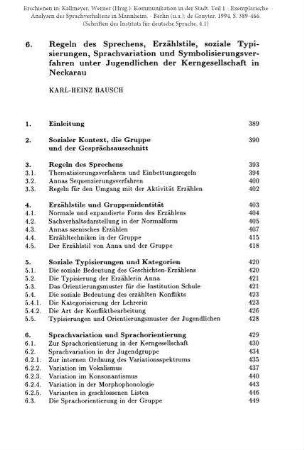 Regeln des Sprechens, Erzählstile, soziale Typisierungen, Sprachvariation und Symbolisierungsverfahren unter Jugendlichen der Kerngesellschaft in Neckarau
