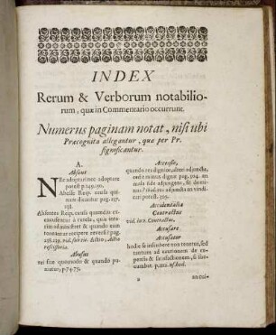 Index Rerum & Verborum notabiliorum, quæ in Commentario occurrunt.