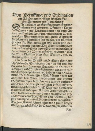 Von Beruffung und Ordination der Kirchendiener ...