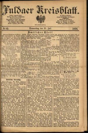 Erste Ausgabe vom Donnerstag, den 30. Juli 1896.