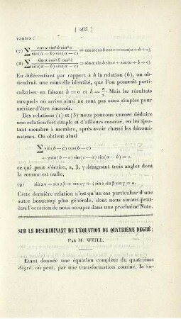 Sur le discriminant de l´équation du quatrième degré.
