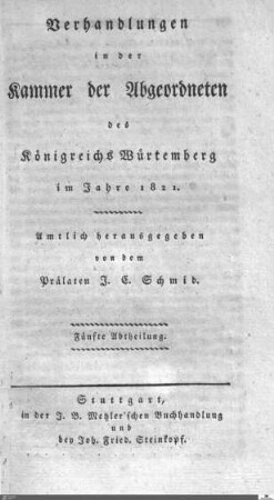 1,20: Landtag Württemberg - Kammer 2, Protokolle 1821, Bd. 5