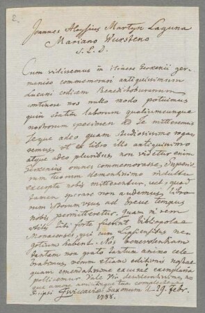 Johannes Aloysius Martyni-Laguna (1755 - 1824) Autographen: Briefe von Johannes Aloysius Martyni-Laguna an verschiedene Adressaten - BSB Autogr.Cim. Martyni-Laguna, Joannes Aloysius, 2. Johannes Aloysius Martyni-Laguna (1755 - 1824) Autographen: Brief von Johannes Aloysius Martyni-Laguna an Marianus Wursten - BSB Autogr.Cim. Martyni-Laguna, Joannes Aloysius.2