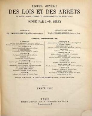 Recueil général des lois et des arrêts. 1886