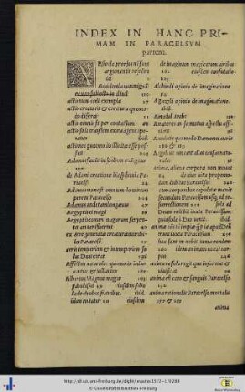 Index In Hanc Primam In Paracelsum partem.