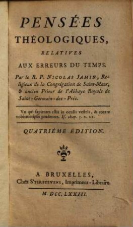 Pensées théologiques relatives aux erreurs du temps